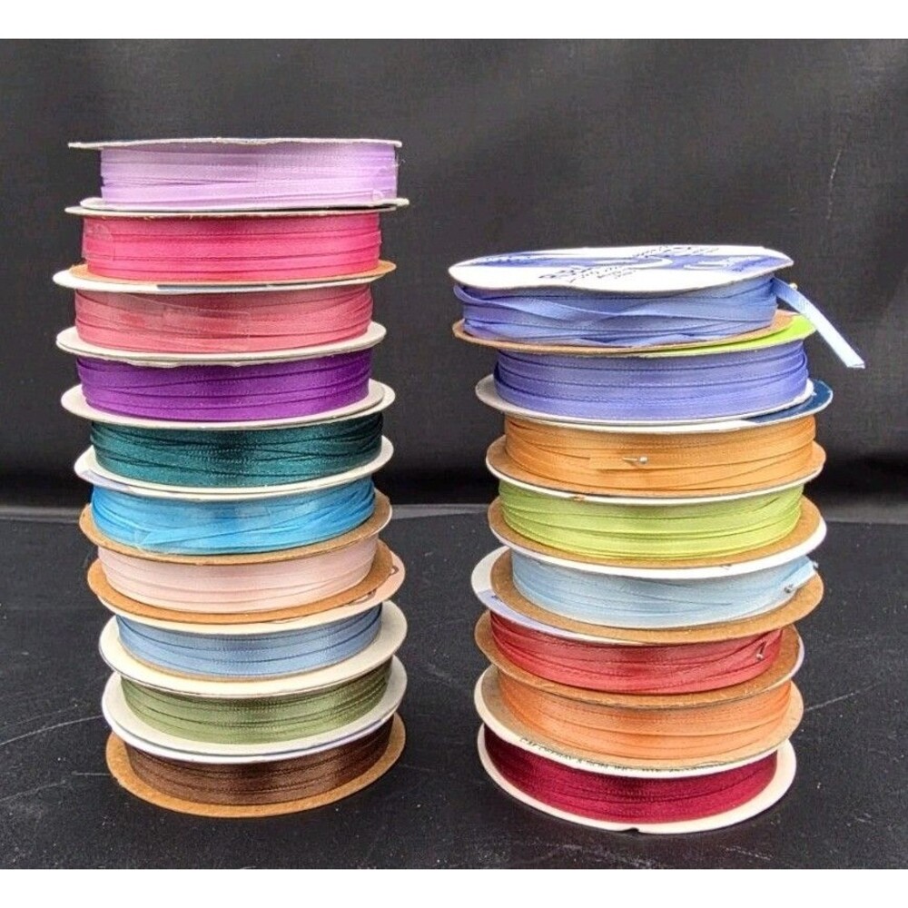 Offray Ribbon Satin Spools 10 New 8 Partial Assorted Colors 1/8" Wide